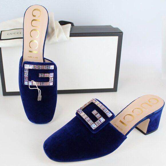 NEW Gucci Velvet Crystal Mules – Luxe Party Dressy Heels - Picture 2 of 15